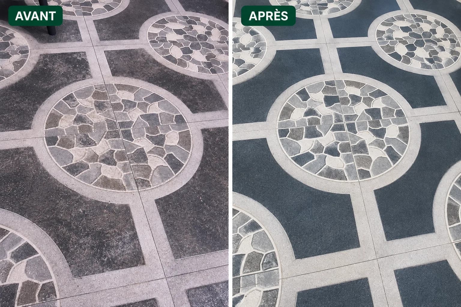 Avant / après — Sol en pierre ravivé
